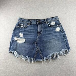 7 For All Mankind distressed denim mini skirt frayed hem size 30 blue y2k